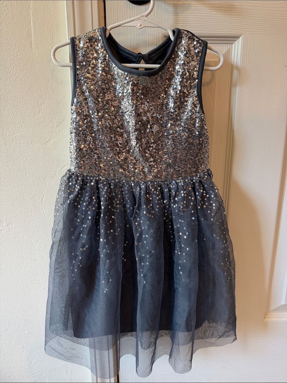 wonder nation Silver Sequin & Steel Gray Tulle Party Dress